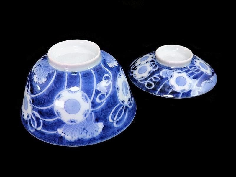 古伊万里 染付 鼓に調緒の図 蓋茶碗 江戸期 E213AS-CHlの通販｜www