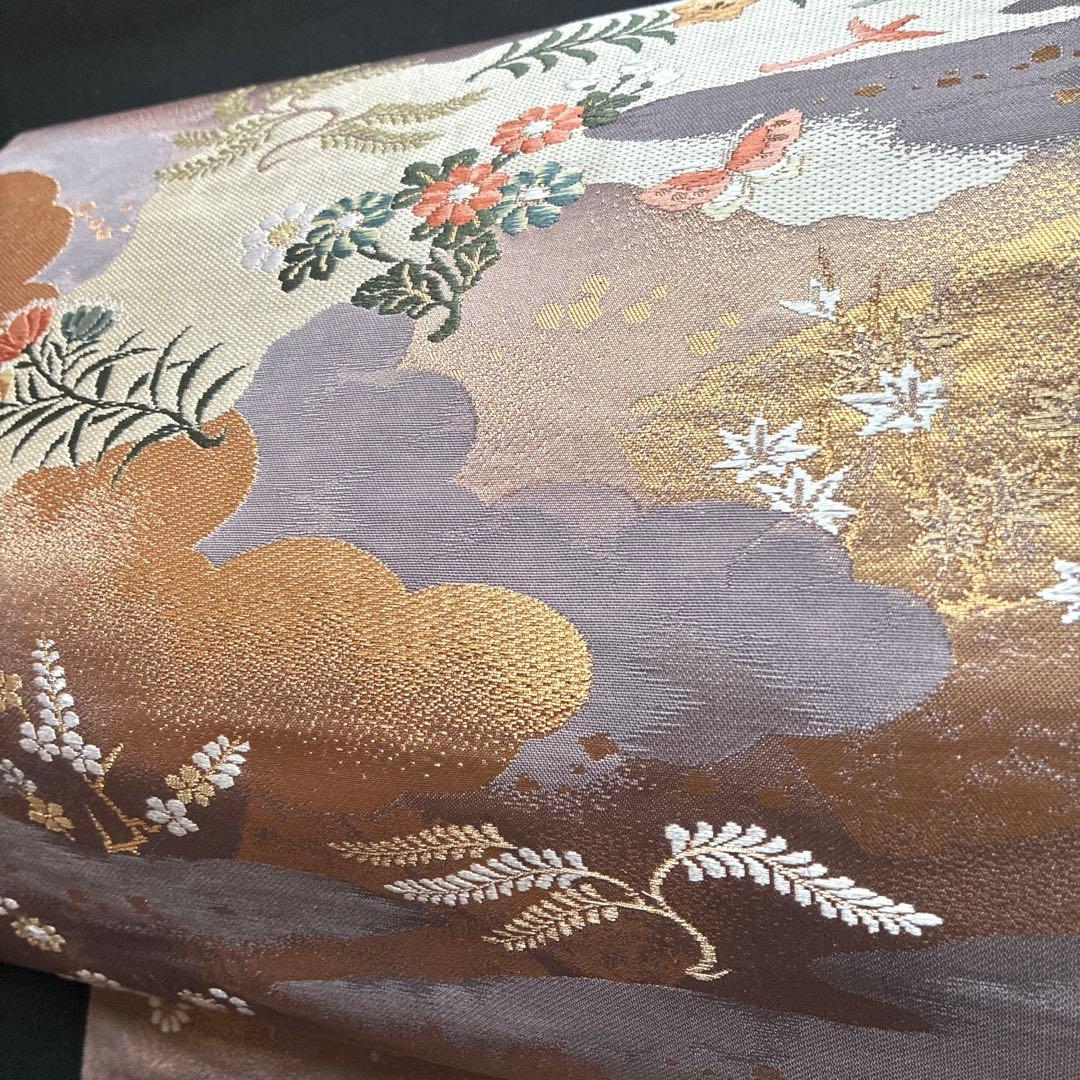 逸品 金 鳥 桜 蝶々 菊 松 正絹 袋帯 二重太鼓 作り帯 - メルカリ