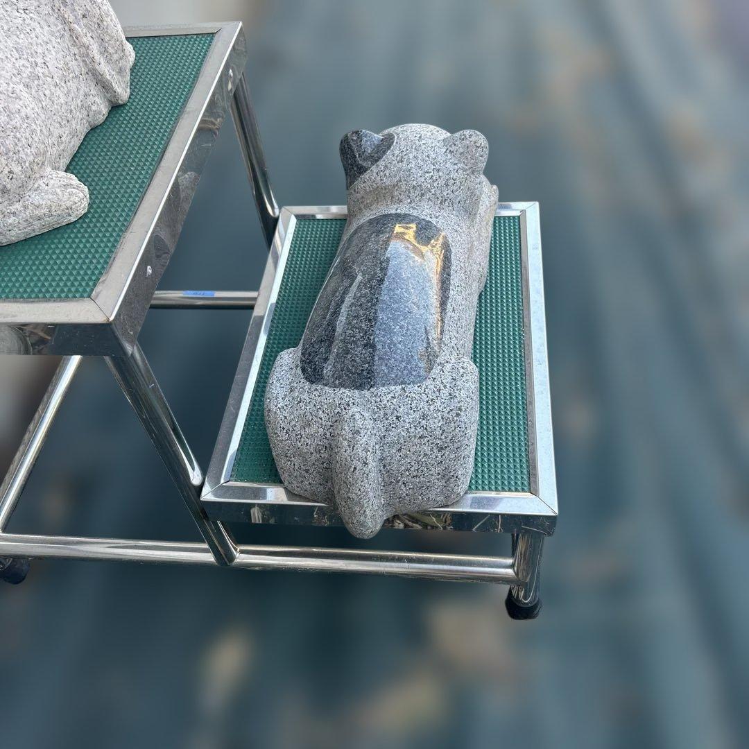 天然御影石 犬モチーフ石彫 水鉢・花器 置物 庭園装飾