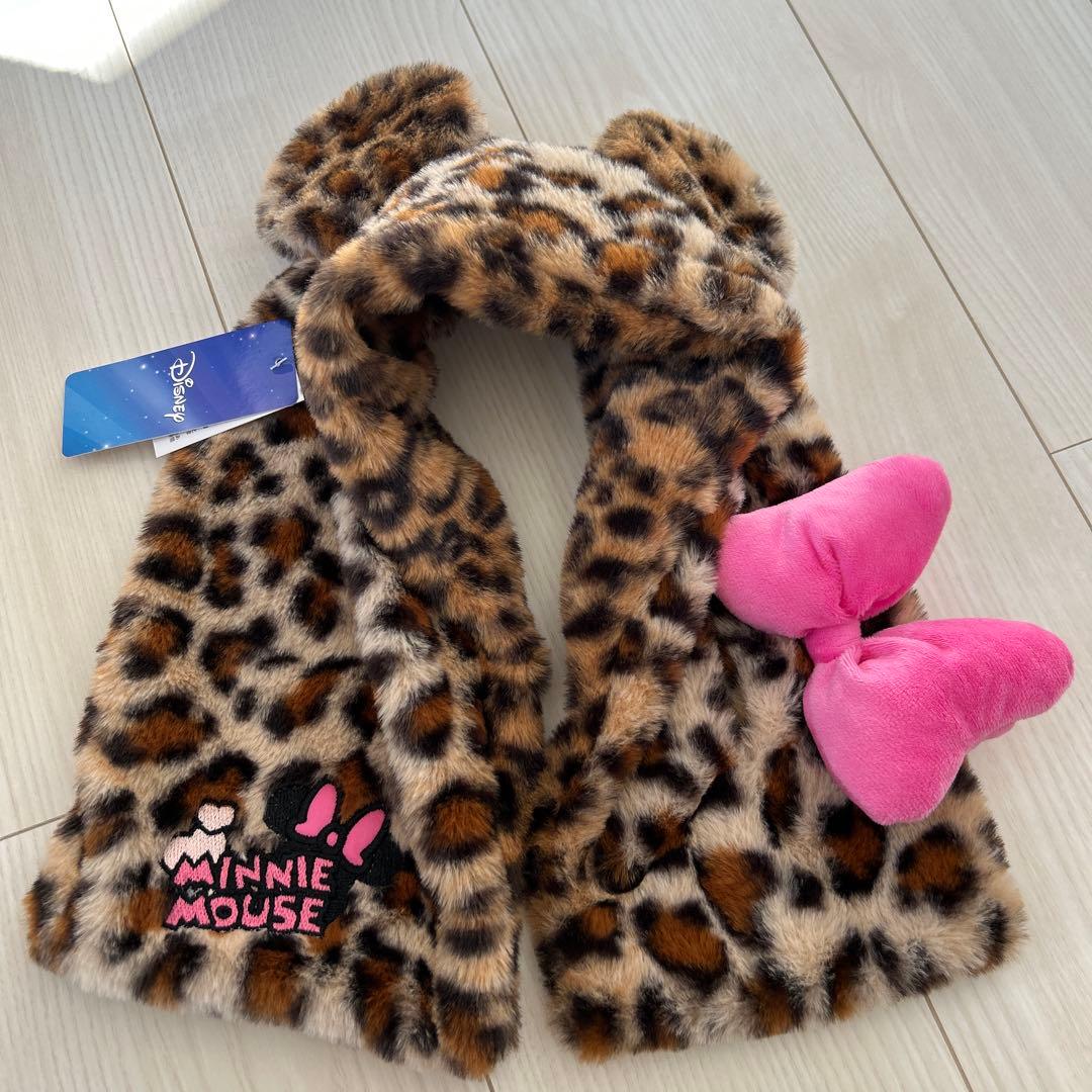 新品未使用 ディズニー ミニーちゃん ヒョウ柄 マフラー バースデイ