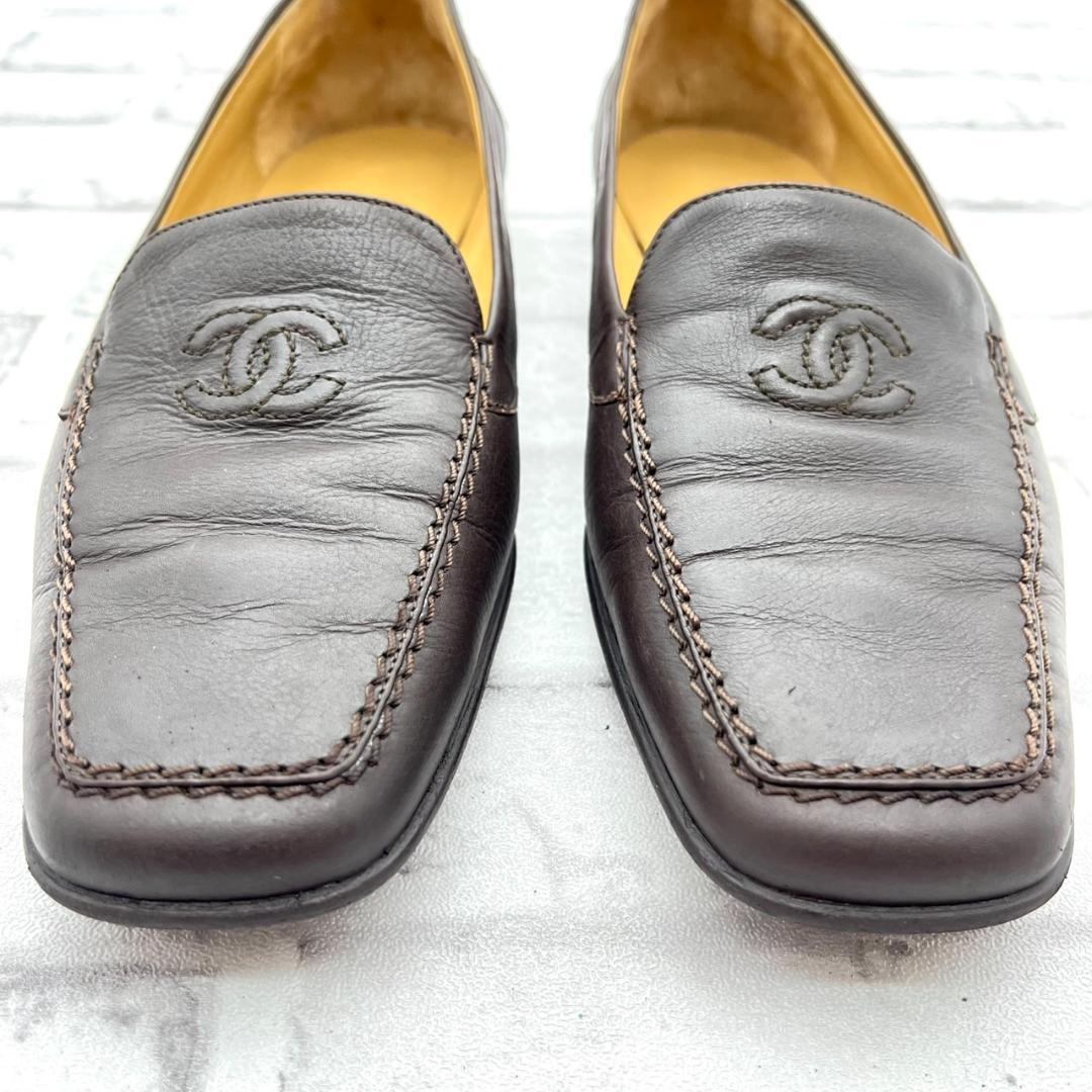 美品 シャネル パンプス ココマーク ロゴ金具 ブラック 23.5cm