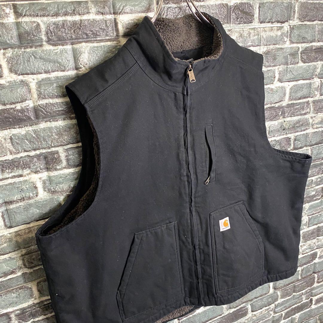 カーハート☆ダックベスト 裏ボア ブラック 黒 ビッグシルエット 古着