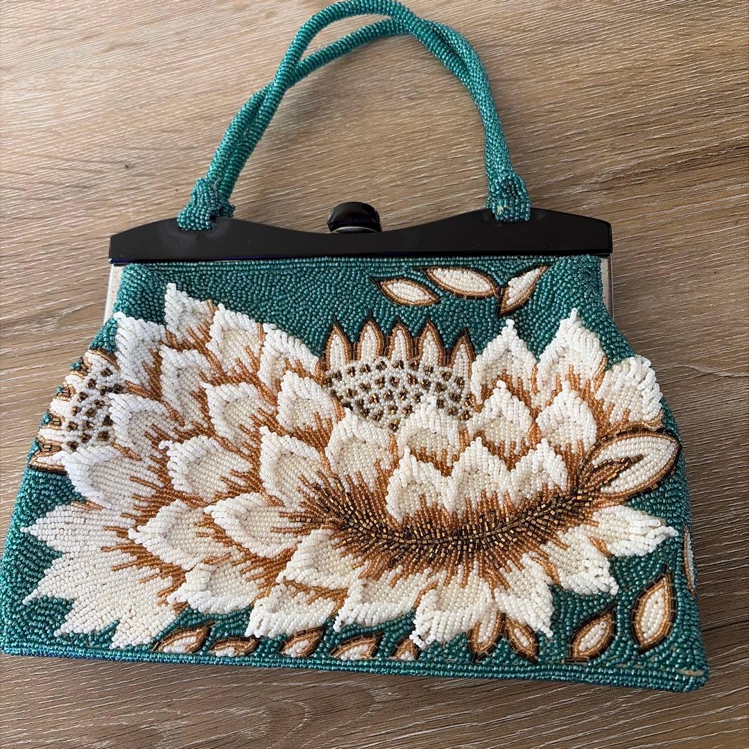 アンティーク 花柄ビーズ刺繍和装用バッグ - メルカリ