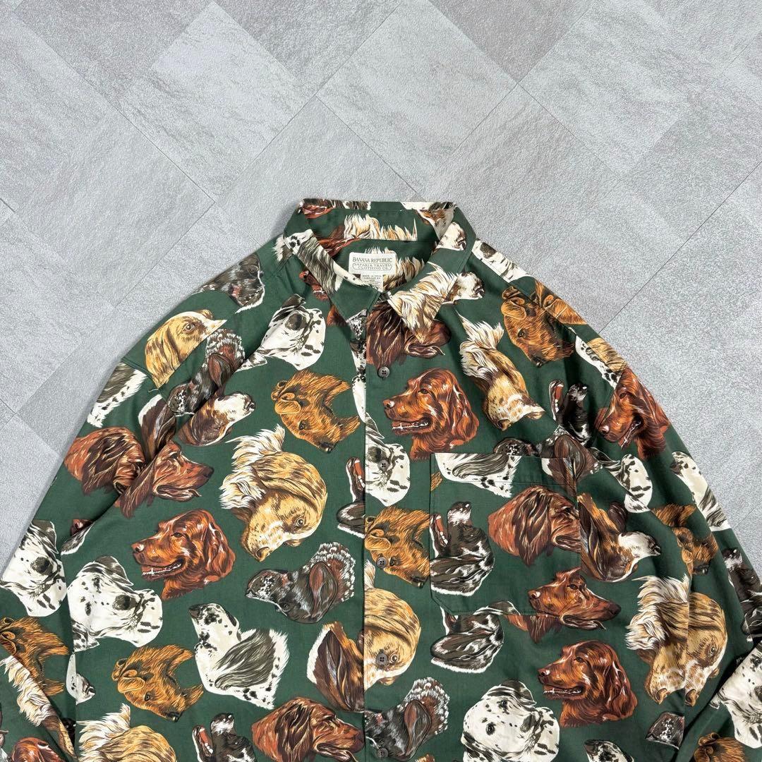 唯一無二の犬総柄】バナナリパブリック 総柄シャツ 80s 最初期タグ
