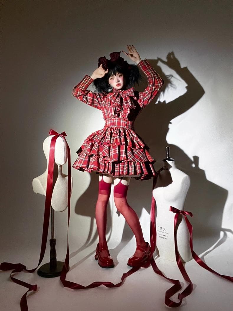 即納」CATCOCOONクラシカルドール 長袖 セットアップ 赤チェック