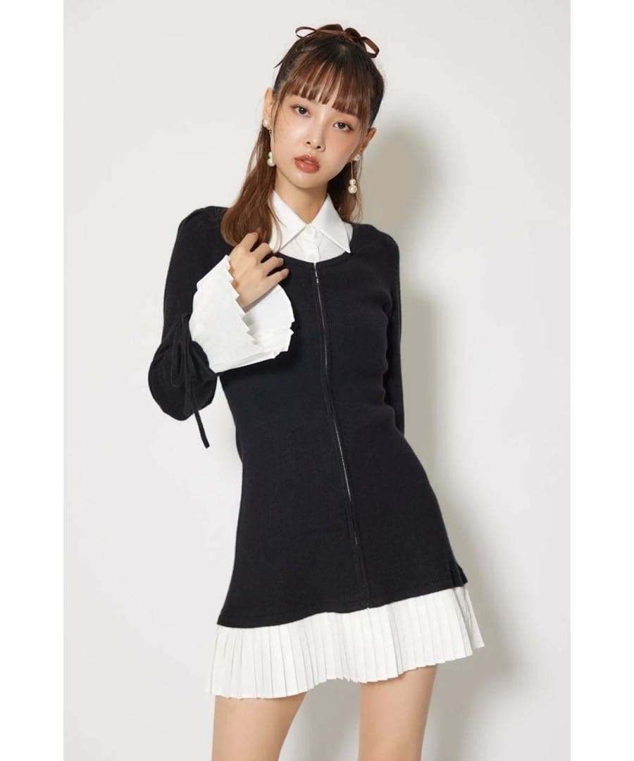 rienda レイヤードパターンシャツニットミニワンピース 美品 rienda | レイヤードパターンシャツニットミニワンピース (ワンピース