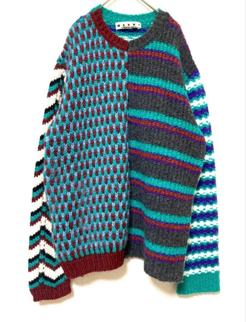 極美品 マルニ marni マルチボーダー ウールニット メンズ 48