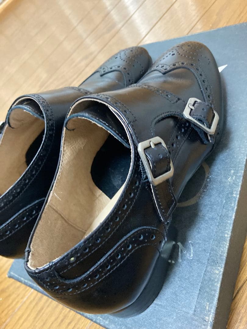 BONTRE ダブルモンクストラップウイングチップ メダリオンシューズ黒本