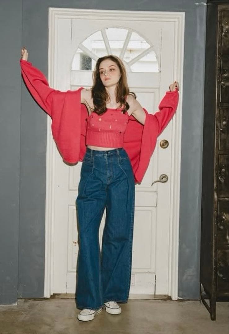 PINUE ハンドステッチニットキャミ&カーデセット　ピンク 追加予約】【5月上旬～中旬頃配送】ハンドステッチカーディガン(オフ