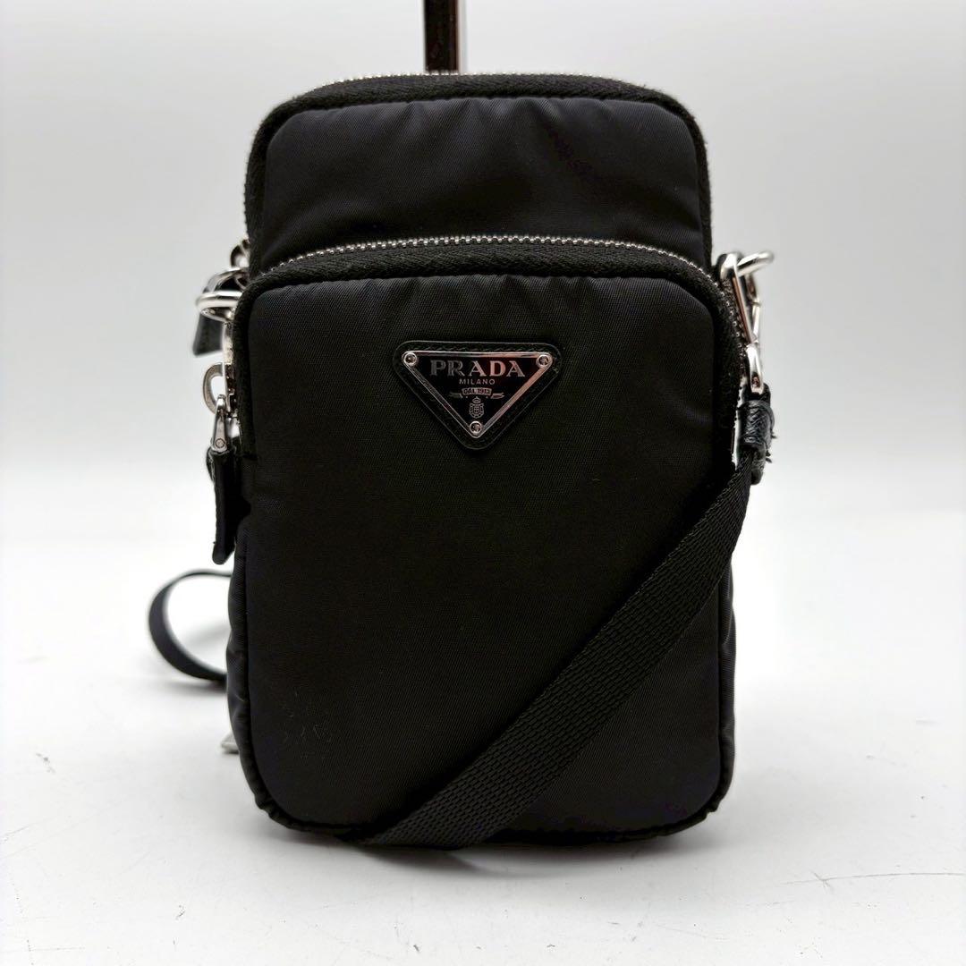 極美品 プラダ 三角プレートロゴ ナイロン ショルダー バッグ フォン