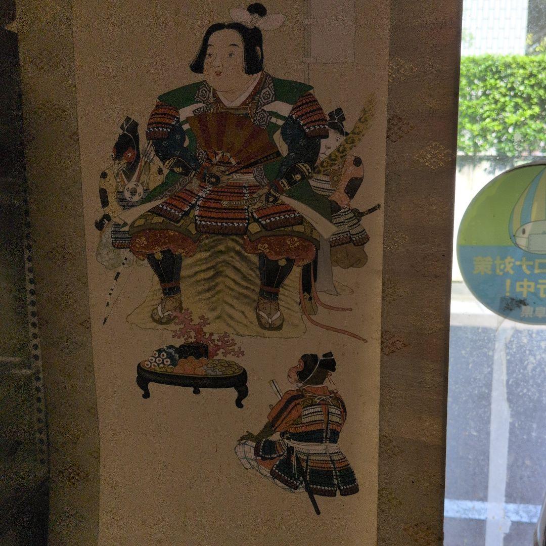 桃太郎肉筆日本画 武士 手描き アート 掛軸 時代物桐箱付