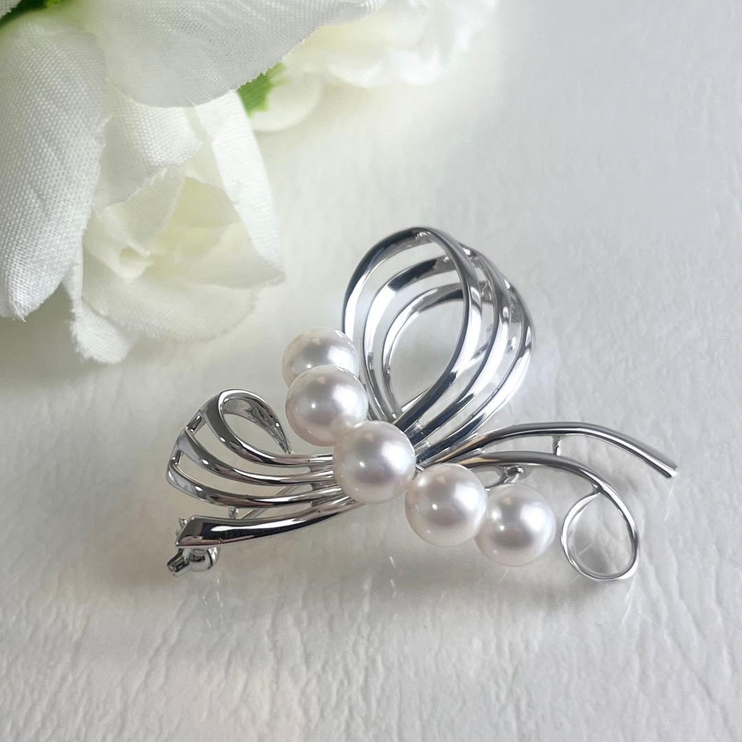 ☆美品☆ミキモト シルバー パール 5珠 ブローチ 皇室御用達ブランド
