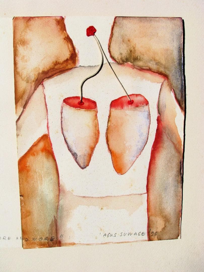 本日限り特価！インドネシア現代美術の代表格,アグス・スワゲ,水彩,超