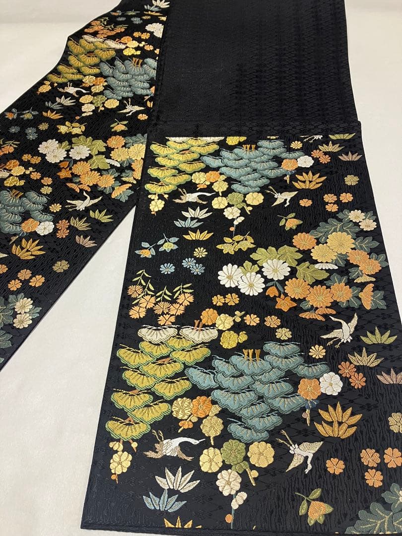 週末限定価格！］袋帯 松竹梅 鶴 吉祥文様 黒 六通柄 新品未使用品