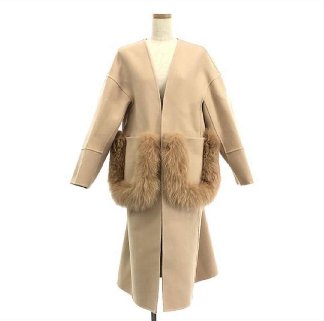 美品】Drawerドゥロワー ケヌキファーポケットノーカラーコート36