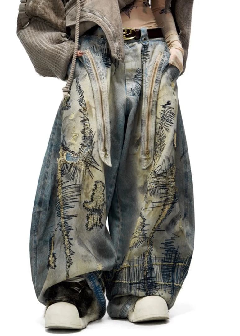 person soul バギーデニムパンツ サイズS フォルデッドストラクチャーバギージーンズ - PERSONSOUL | 60