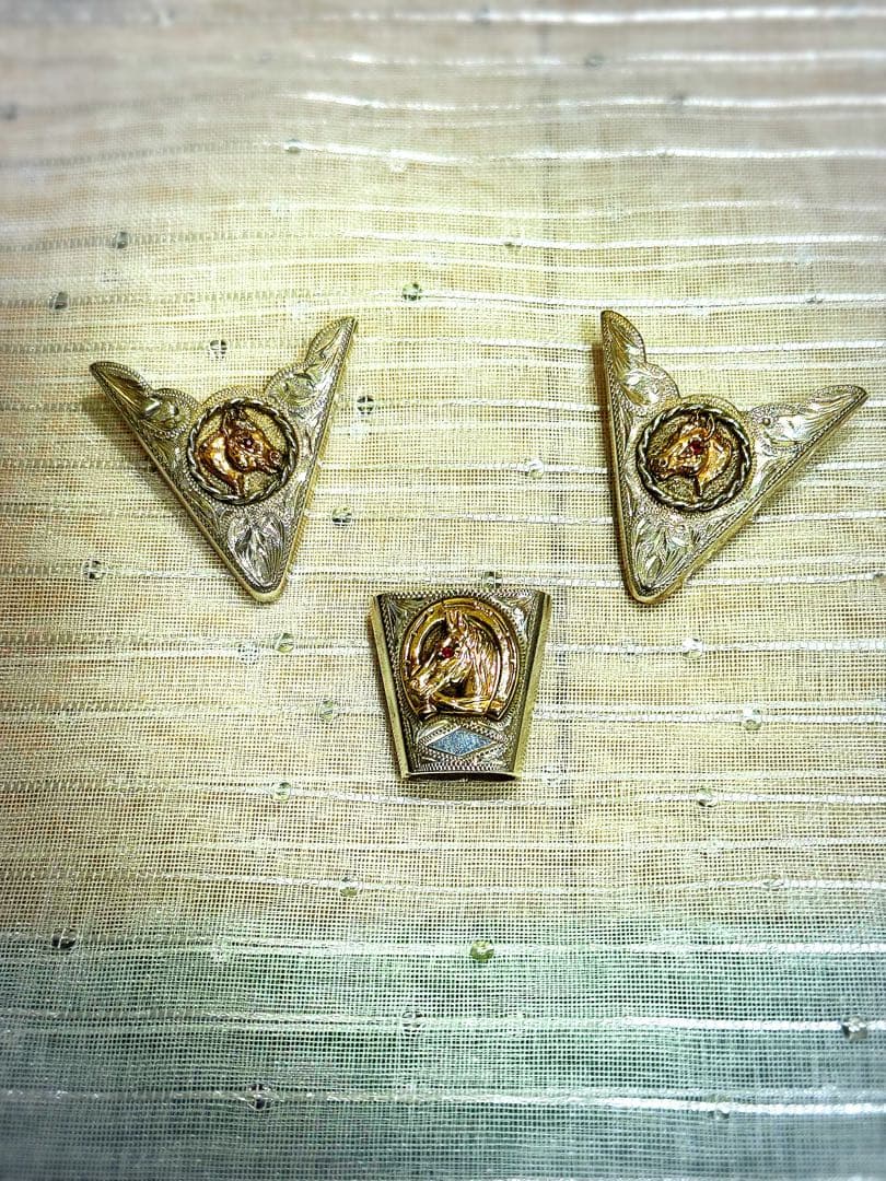 ビンテージ⭐︎ウェスタンカラーチップとスカーフリング3点セット10K&