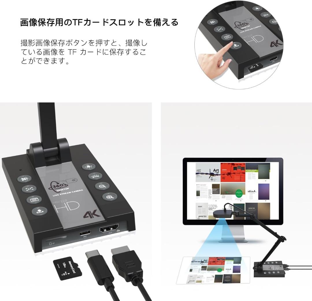 書画カメラ 4K 1500万画素 折りたたみ式 ポータブル ドキュメント