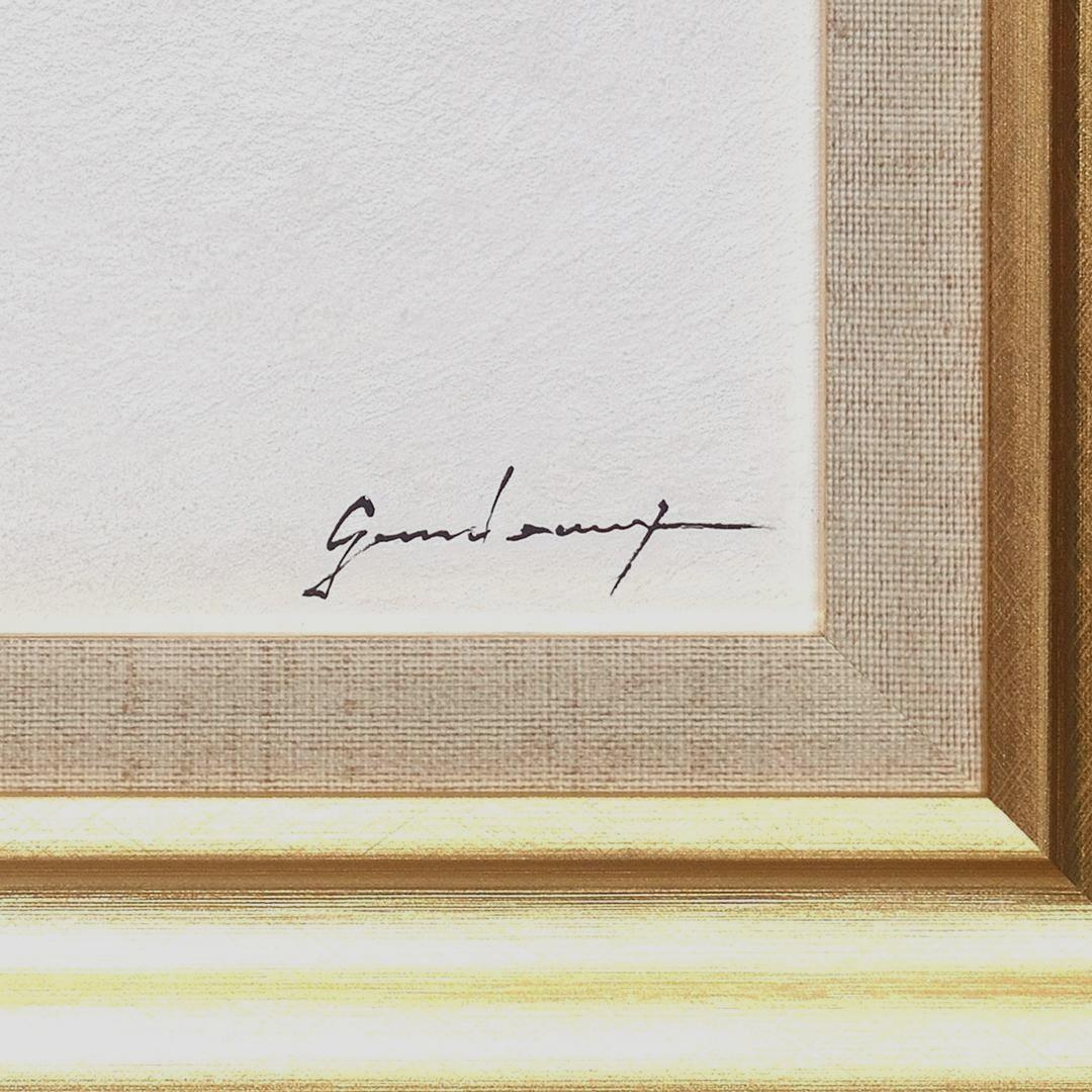 肉筆油絵○【日の出の太陽と白富士】がんどうあつし絵画F4号額縁付