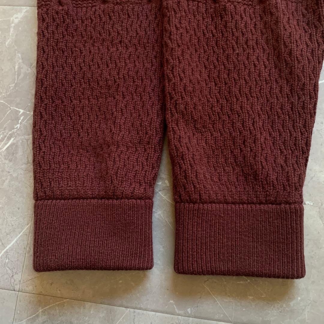 PAPAS + パパスプラス ニットZIPブルゾン 袖ケーブル エンジ L