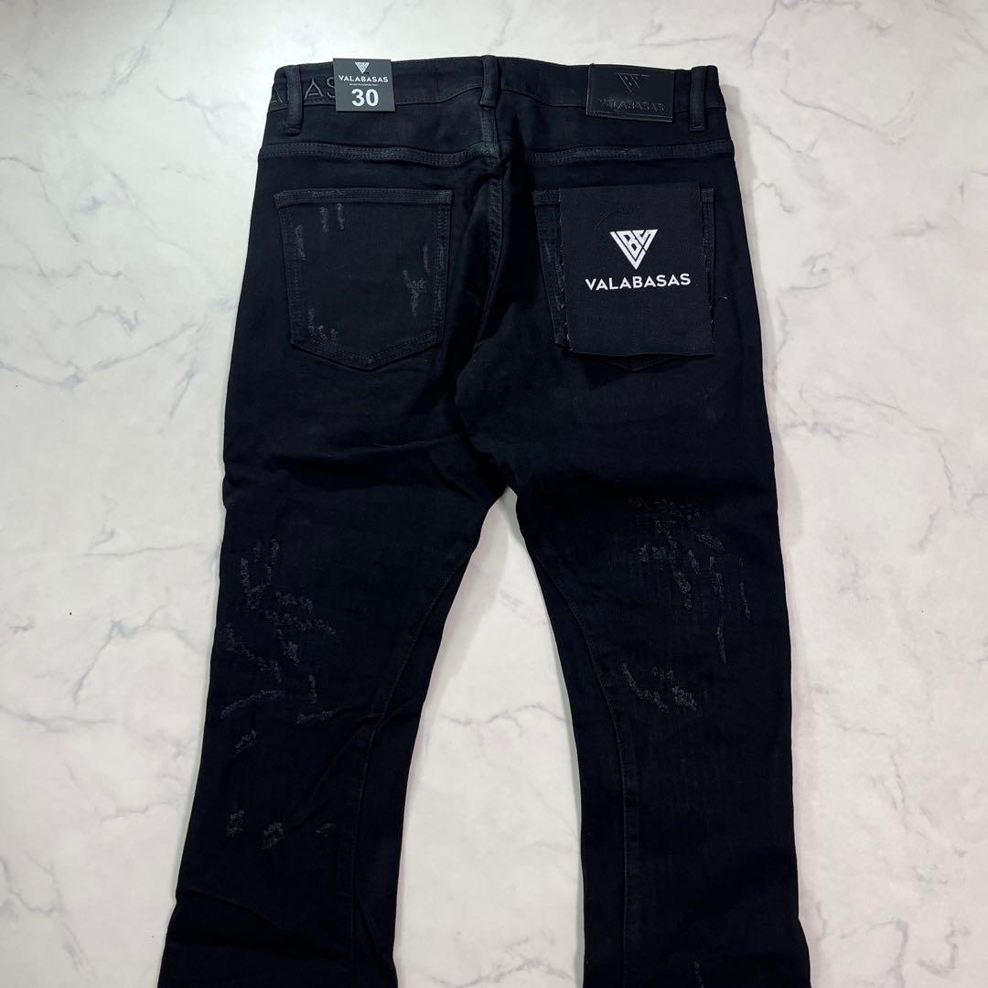 新品バラバサスvalabasas スキニーフレアデニム ブラック ダメージ 30