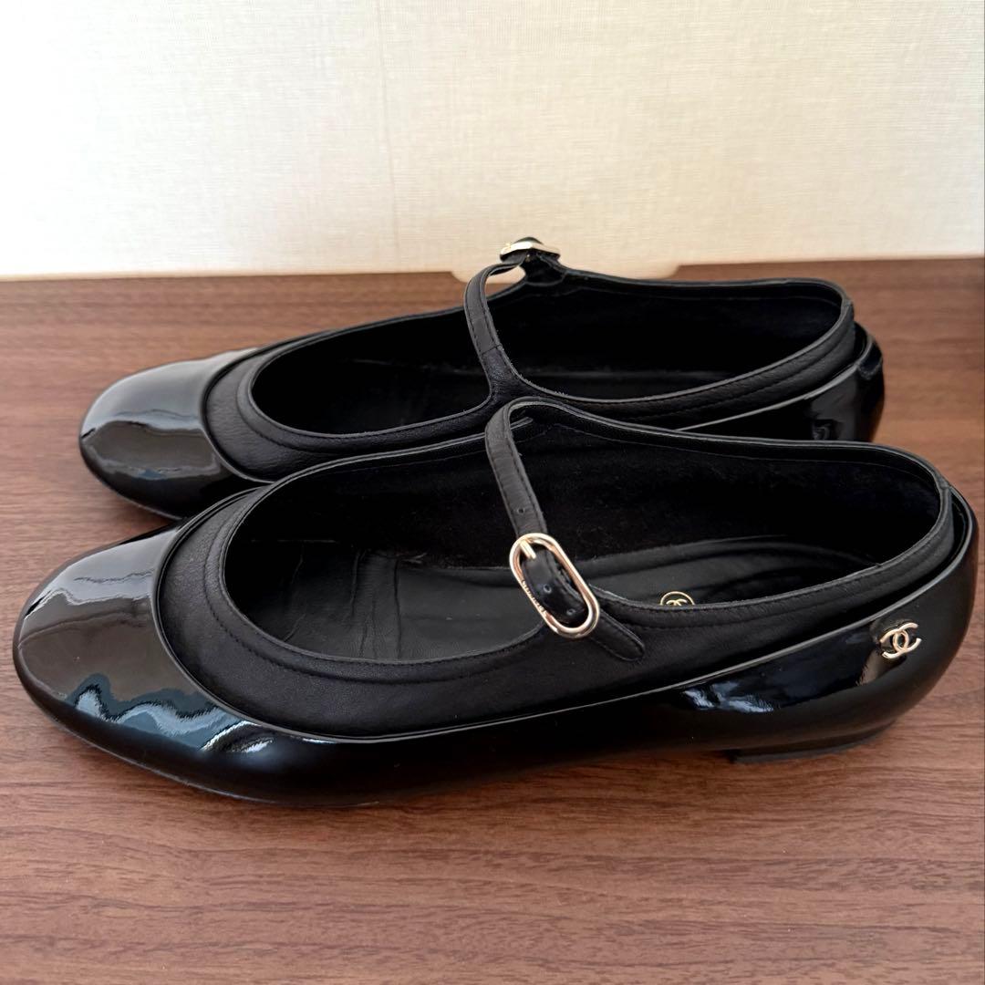 美品 CHANEL シャネル ストラップシューズ バレエシューズ ブラック 39