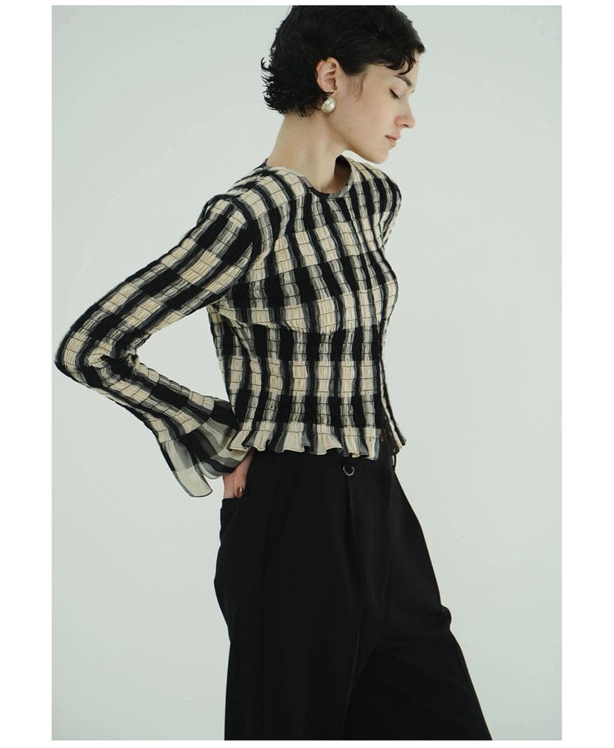 CLANE クラネ/SHIRRING DESIGN BLOUSE チェック柄 - メルカリ