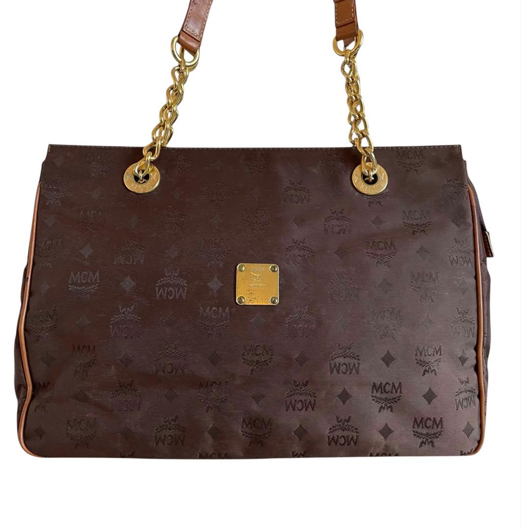 希少！廃盤品】MCM チェーンショルダーバッグ ロゴ総柄 旧ロゴ期 PVC