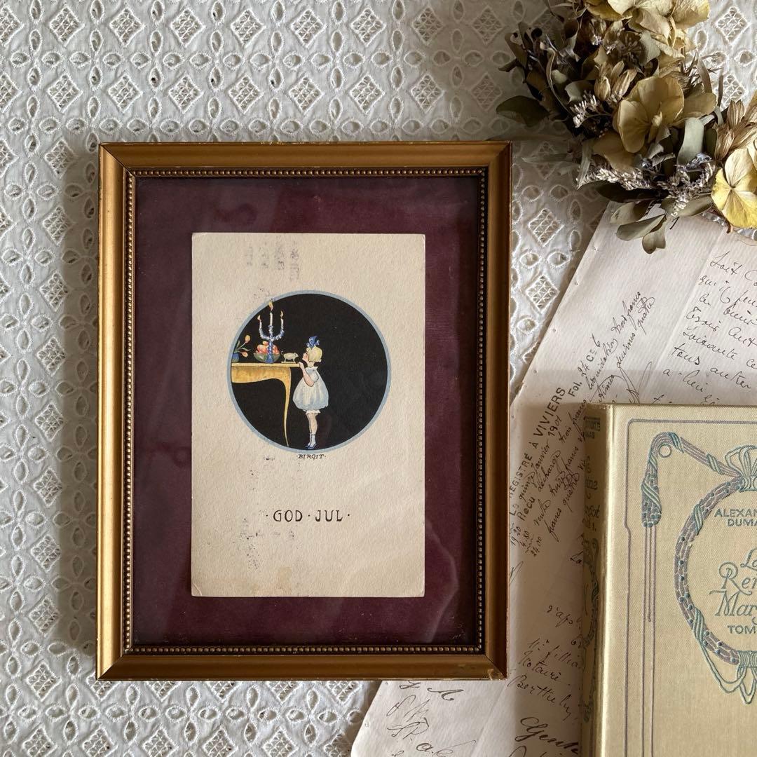 アンティークフレームD☆1920年代超希少なBIRGITのアンティークカード入り