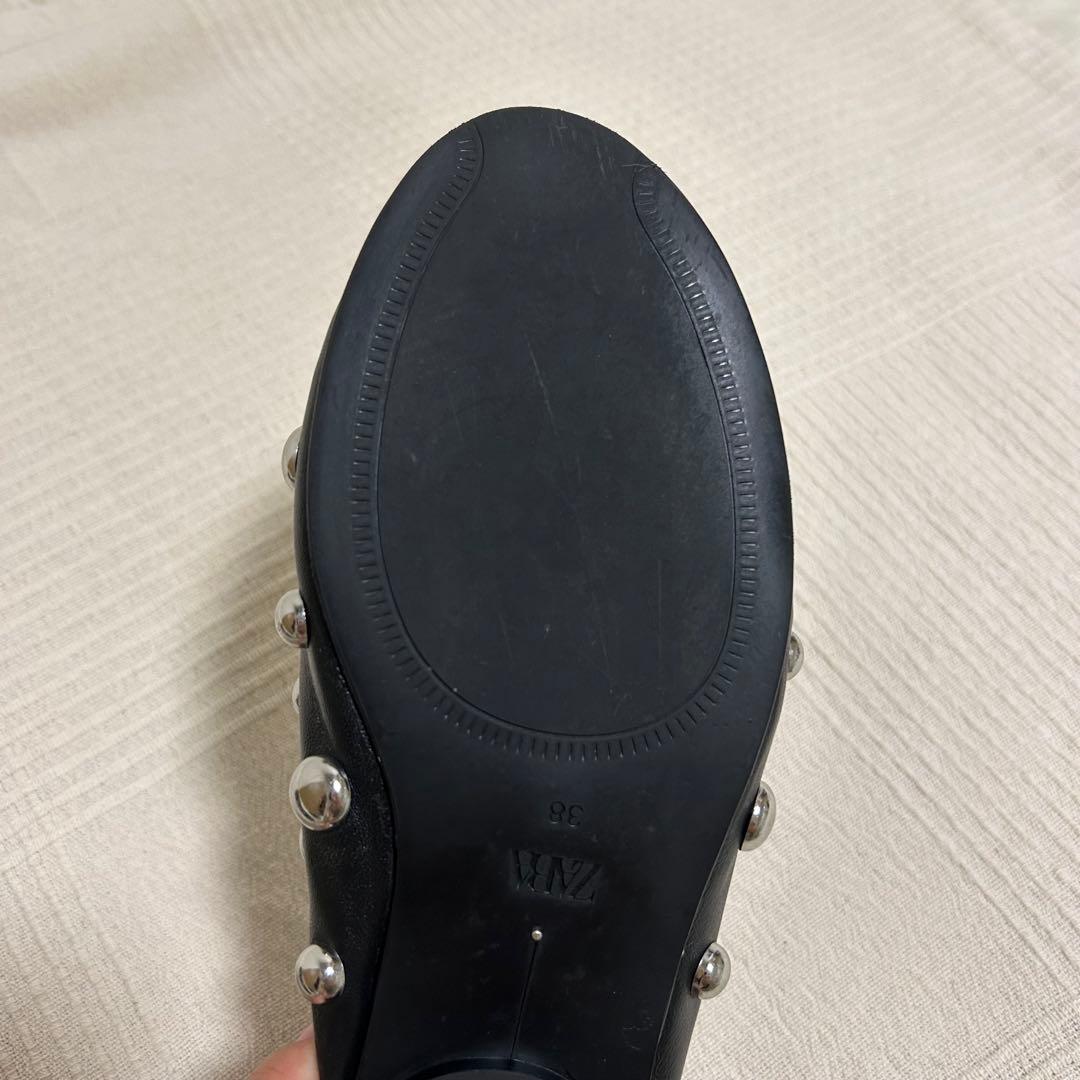 ZARA ザラ スタッズ付きレザーバレリーナシューズ 38 (24.6cm)