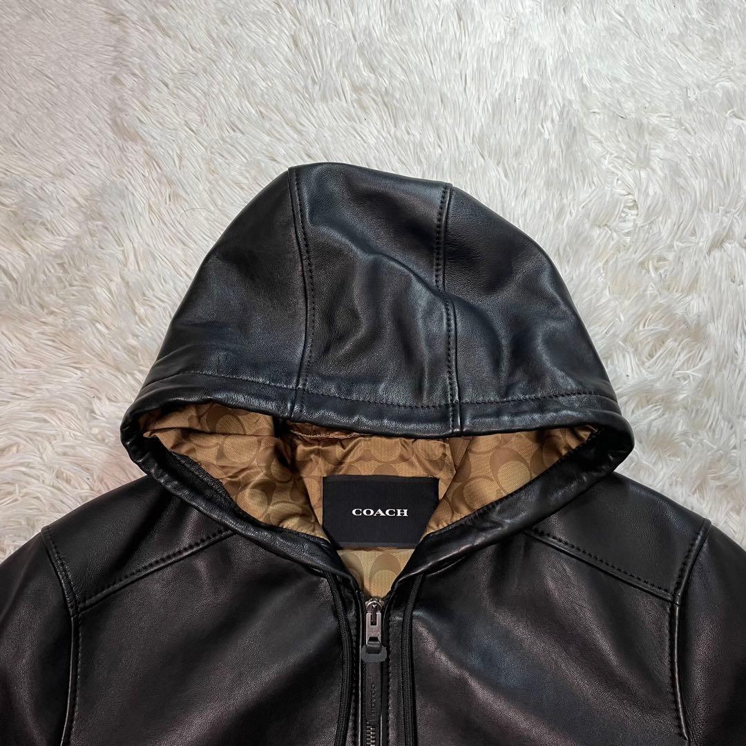 未使用級 コーチ レザーパーカー ラムレザー 裏地シグネチャー 艶感