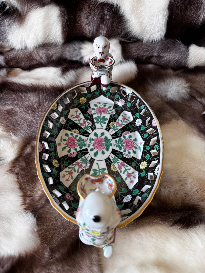 HEREND ヘレンド 西安の黒 29cm透かしディッシュ トレイ マンダリン