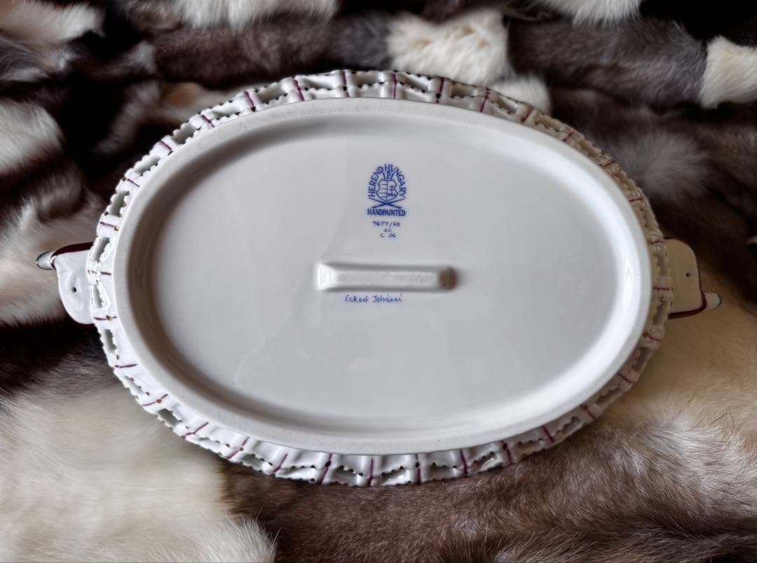 HEREND ヘレンド 西安の黒 29cm透かしディッシュ トレイ マンダリン