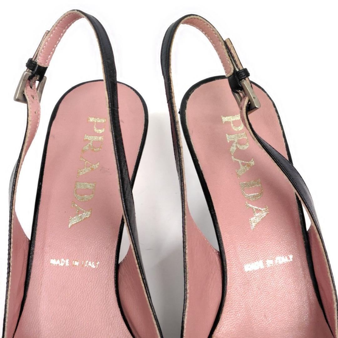 PRADA プラダ サンダル 21.5cm リボン ポインテッド 34.5 黒