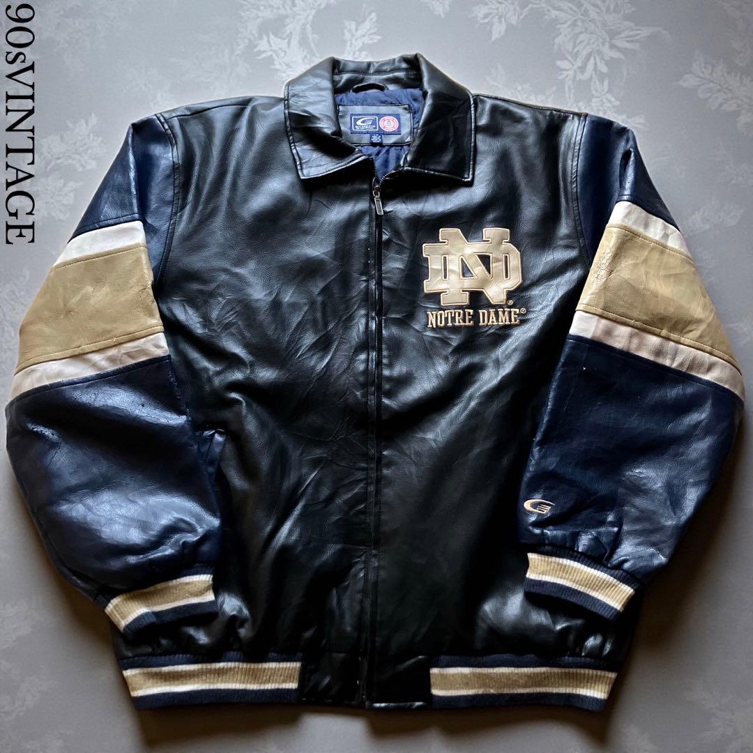 90s G-Ⅲ SPORTS オールレザー NOTREDAME 襟付きスタジャン 中古・古着通販】G-III NHL (ジースリー) デトロイトレザースタジャン