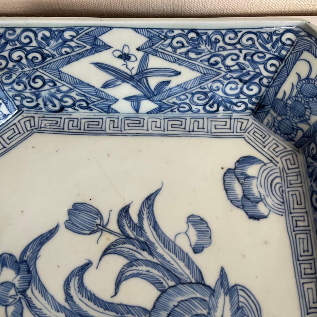 陶磁器 古伊万里 染付草花文八角皿 江戸時代中期〜後期頃 名品