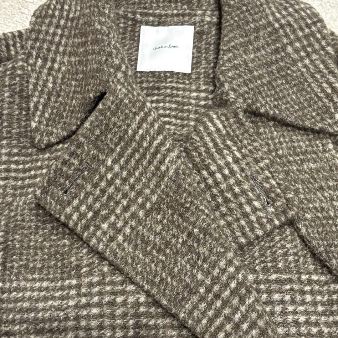 スピックアンドスパン Wスライバーチェックハーフコート ブラウン 38