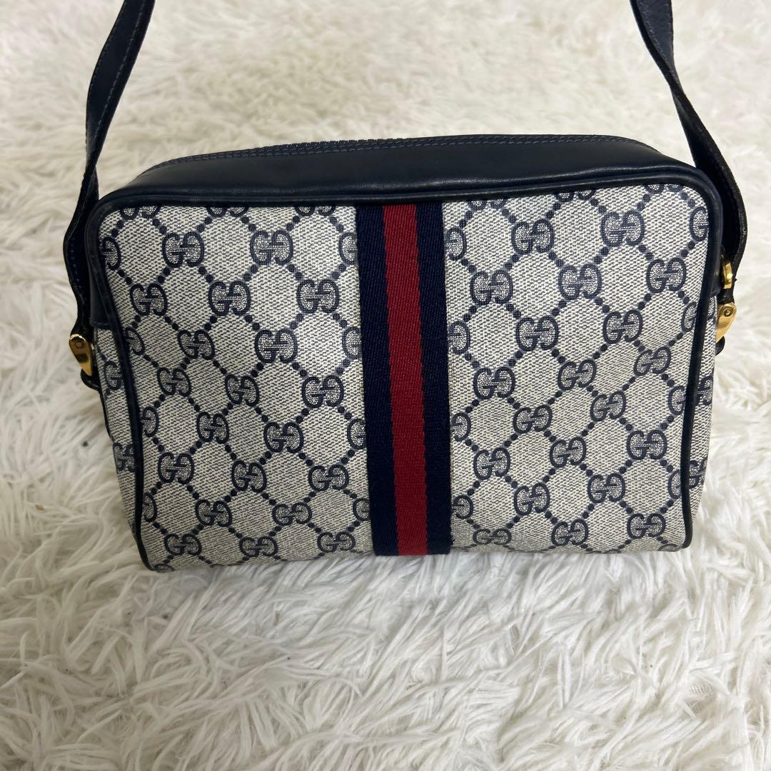 極美品 グッチ PVC ショルダーバッグ シェリーライン GG柄 ファスナー