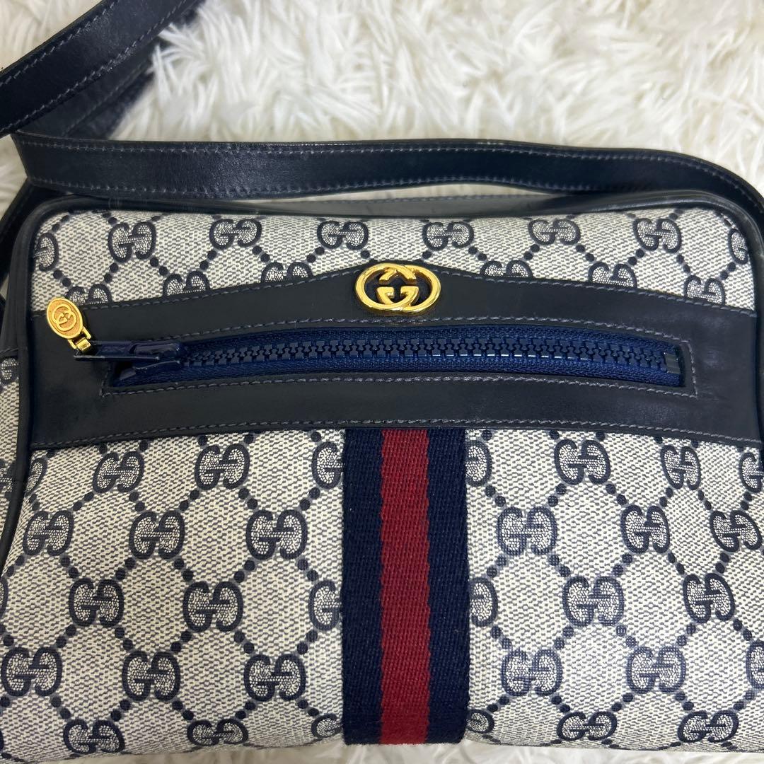 極美品 グッチ PVC ショルダーバッグ シェリーライン GG柄 ファスナー