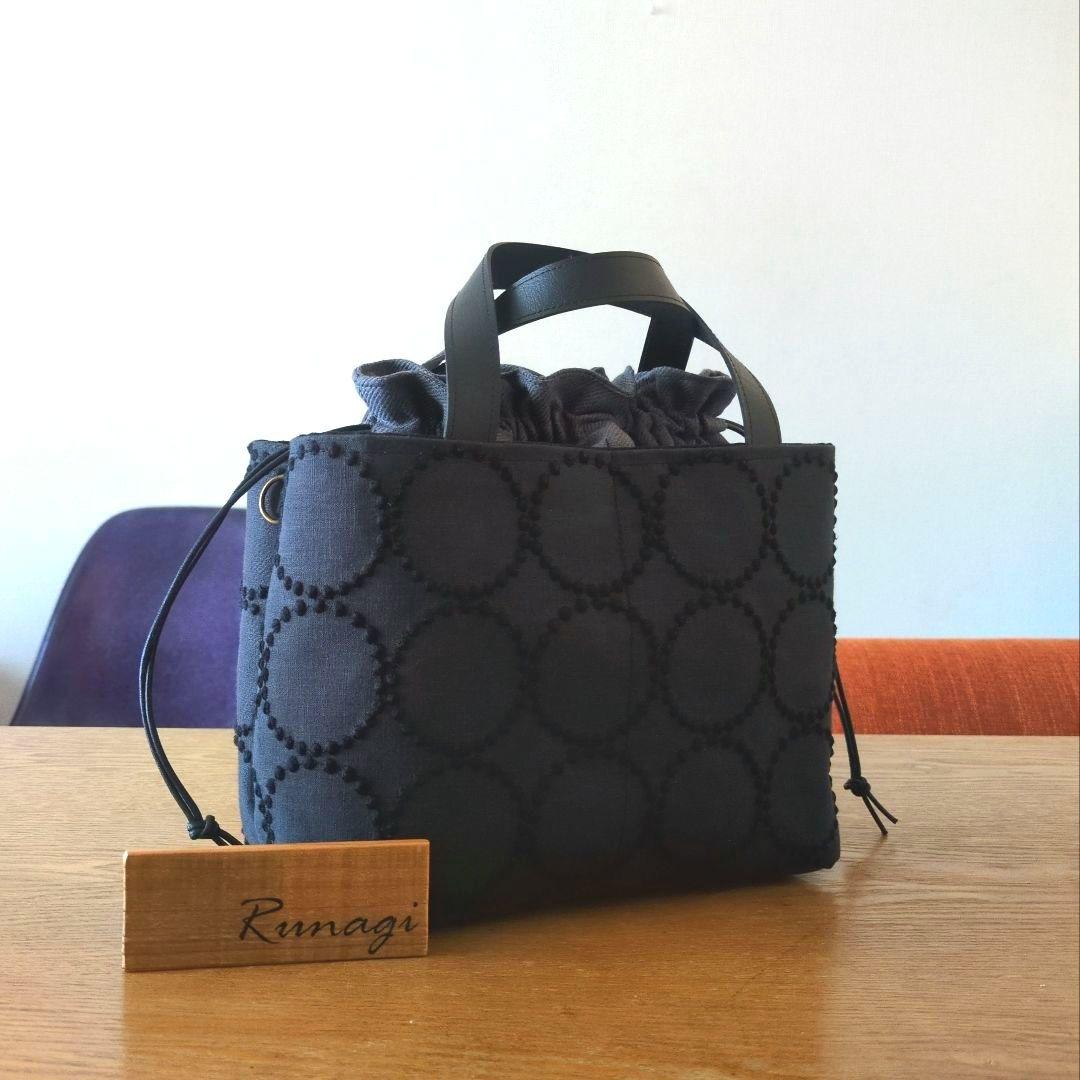 1566】あおりポケットの巾着バッグ＊ミナペルホネン