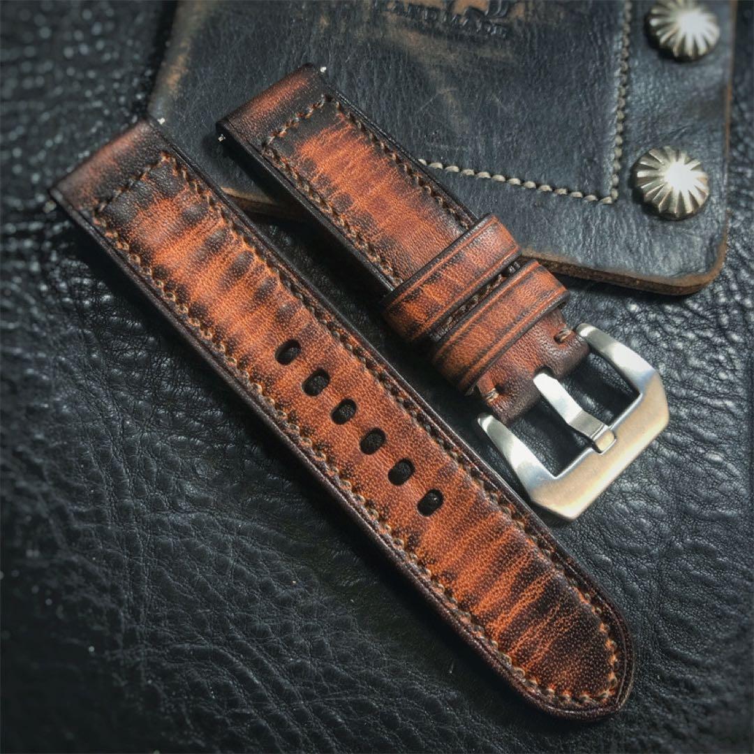ハンドメイド パネライ など用 時計ベルト カーフレザー 20～26mm 尾錠付