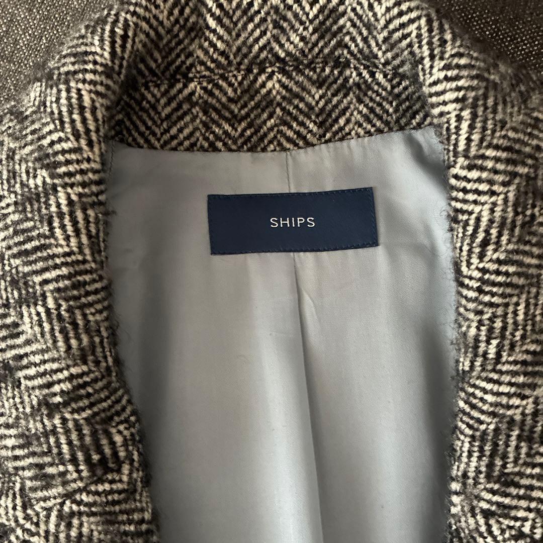 SHIPS ダブルブレスト ツイードコート ヘリンボーン コクーン