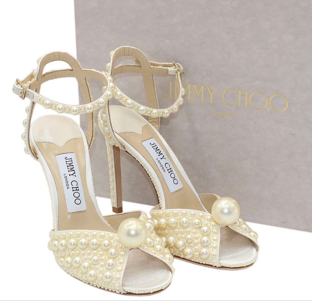 S2049 未使用 ジミーチュウ サコラ 100 サテン×パール サンダル CARYMULE70OBD_000698_ANGLE_vg7