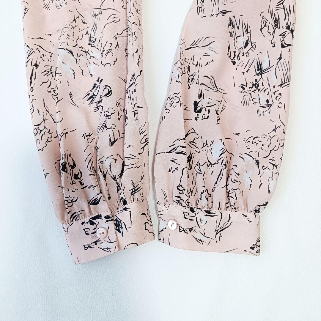 ルルウィルビー】長袖ブラウス ボウタイ プリーツ 総柄 近年モデル