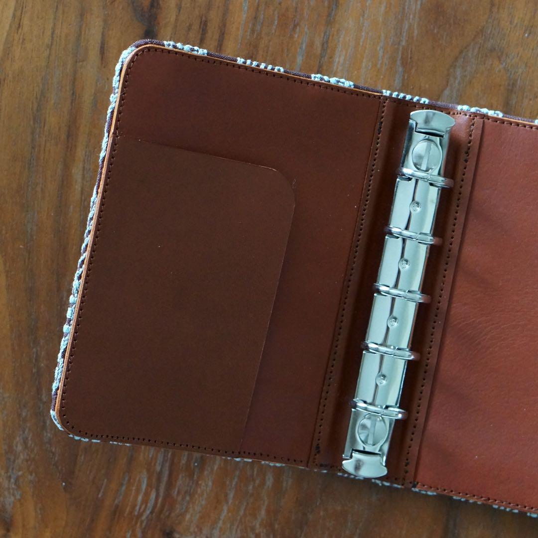 ミナペルホネン ポンピア ブラウン×ライトブルー ミニ5システム手帳
