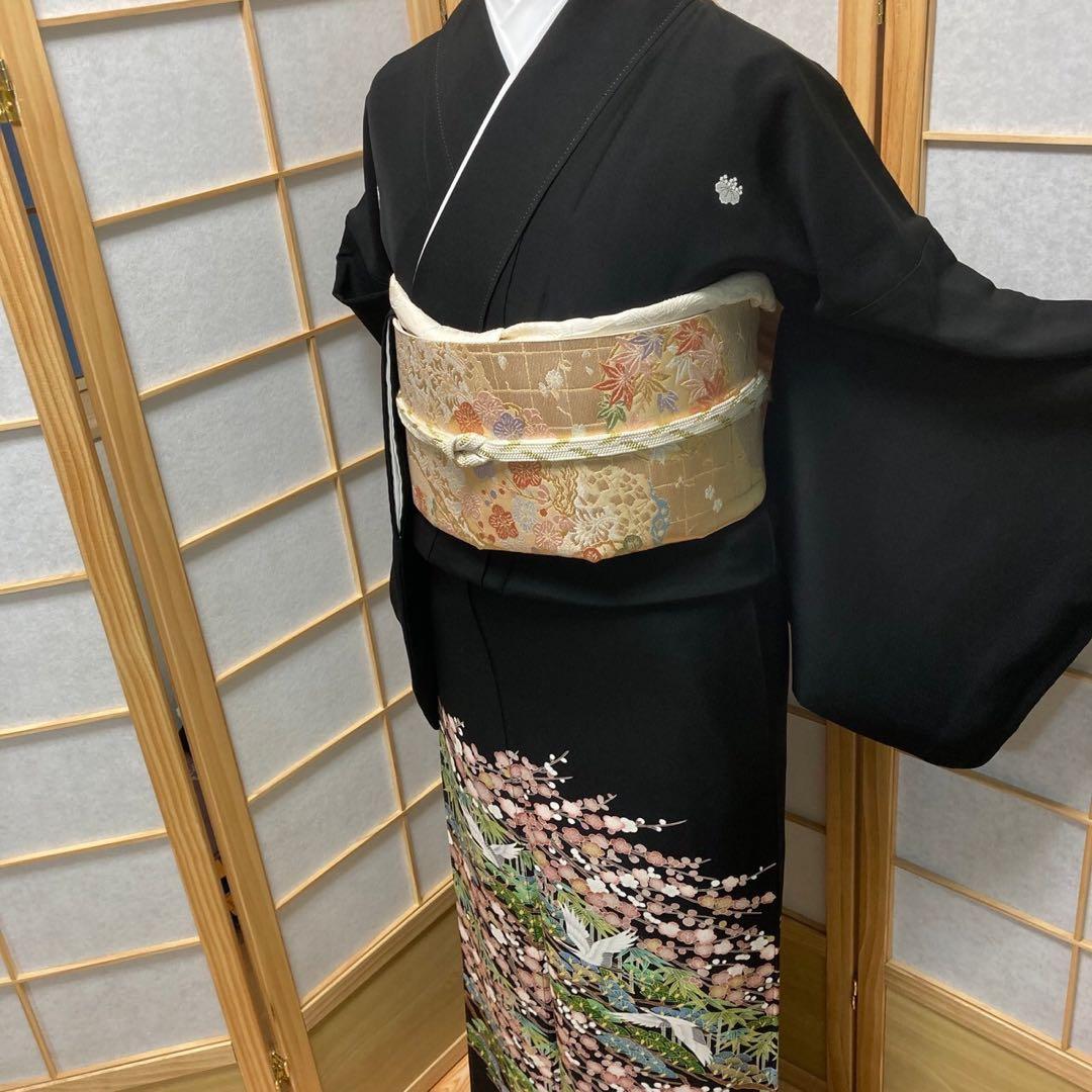 2273］黒留袖 友禅 作家物 落款 比翼付 五つ紋 五三桐 正絹 着物 袷