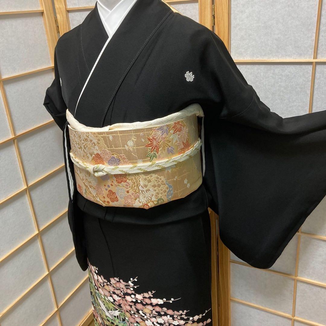 2273］黒留袖 友禅 作家物 落款 比翼付 五つ紋 五三桐 正絹 着物 袷