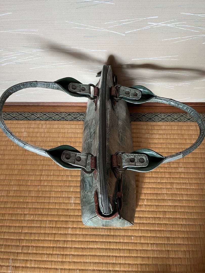 希少】本革 オーストリッチレッグ パッチワーク ハンドバッグ グレー系