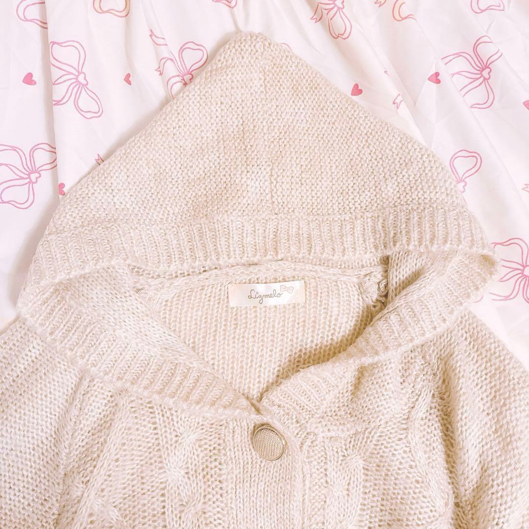 美品✨Lizmelo リズメロ ニットポンチョ ベージュ リボン ケーブル M
