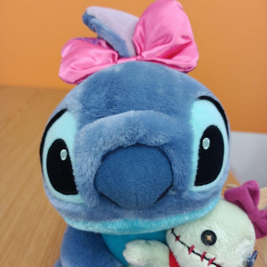 ① ディズニーストア スティッチ スクランプ ぬいぐるみ ハート りぼん